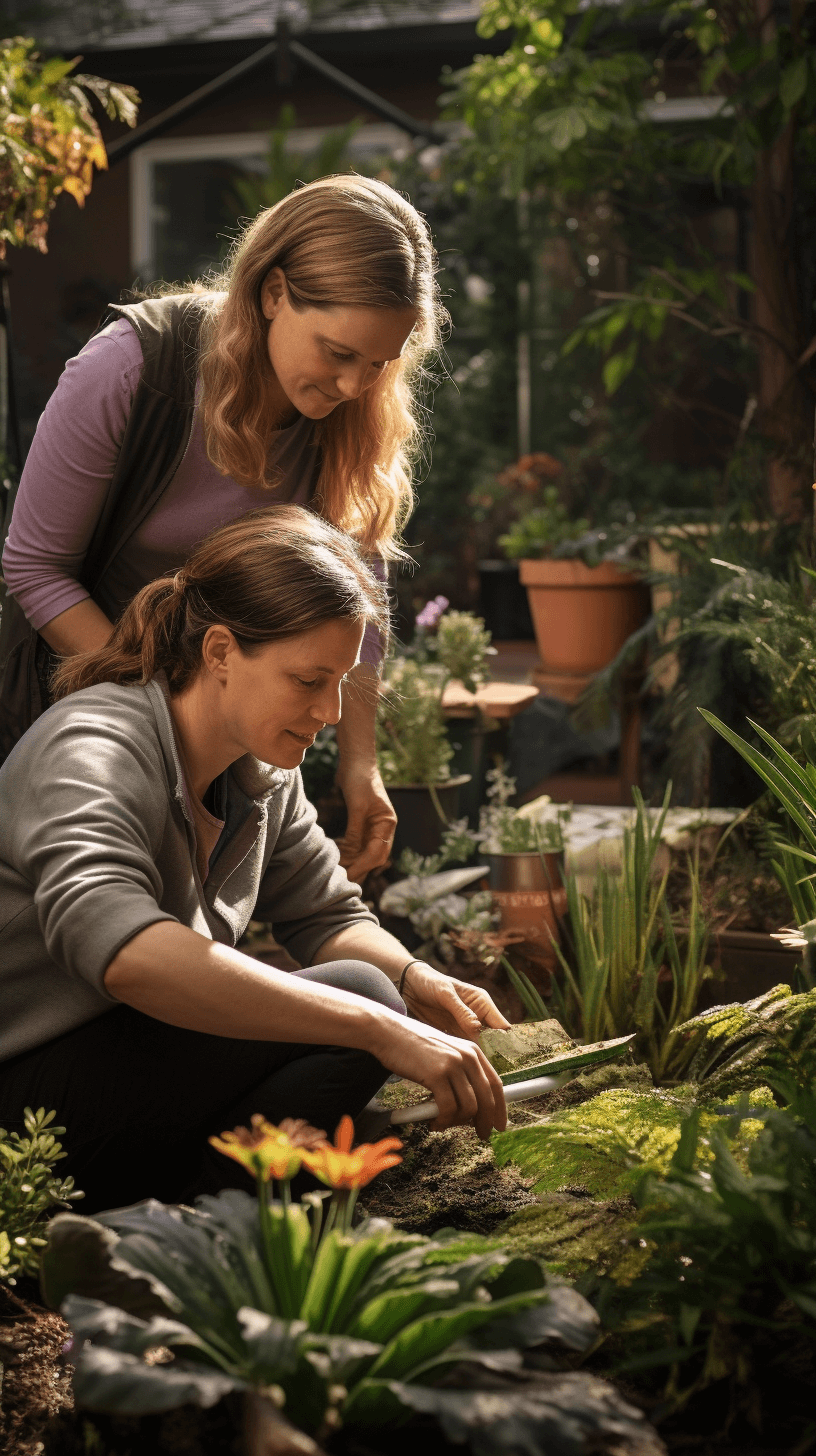 two women enjoying therapeutic gardening in a melborune back yard